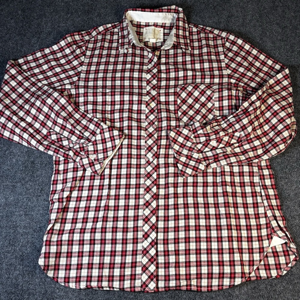 Victoria's Secret Button Down Womens XL Red Plaid Cotton Silk Trim Pajama Top